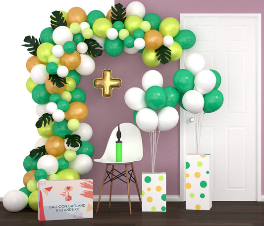 16ft Balloon Arch Kit with Extra Balloon Stands and Pump | Video & eBook Instruction | Ideal Jungle Theme Safari Baby Shower Decorations