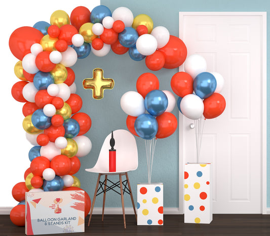 16Ft Balloon Arch Kit with 2 Extra Balloon Stands & Pump | Video eBook Instruction | Ideal Superhero Balloons Party Supplies